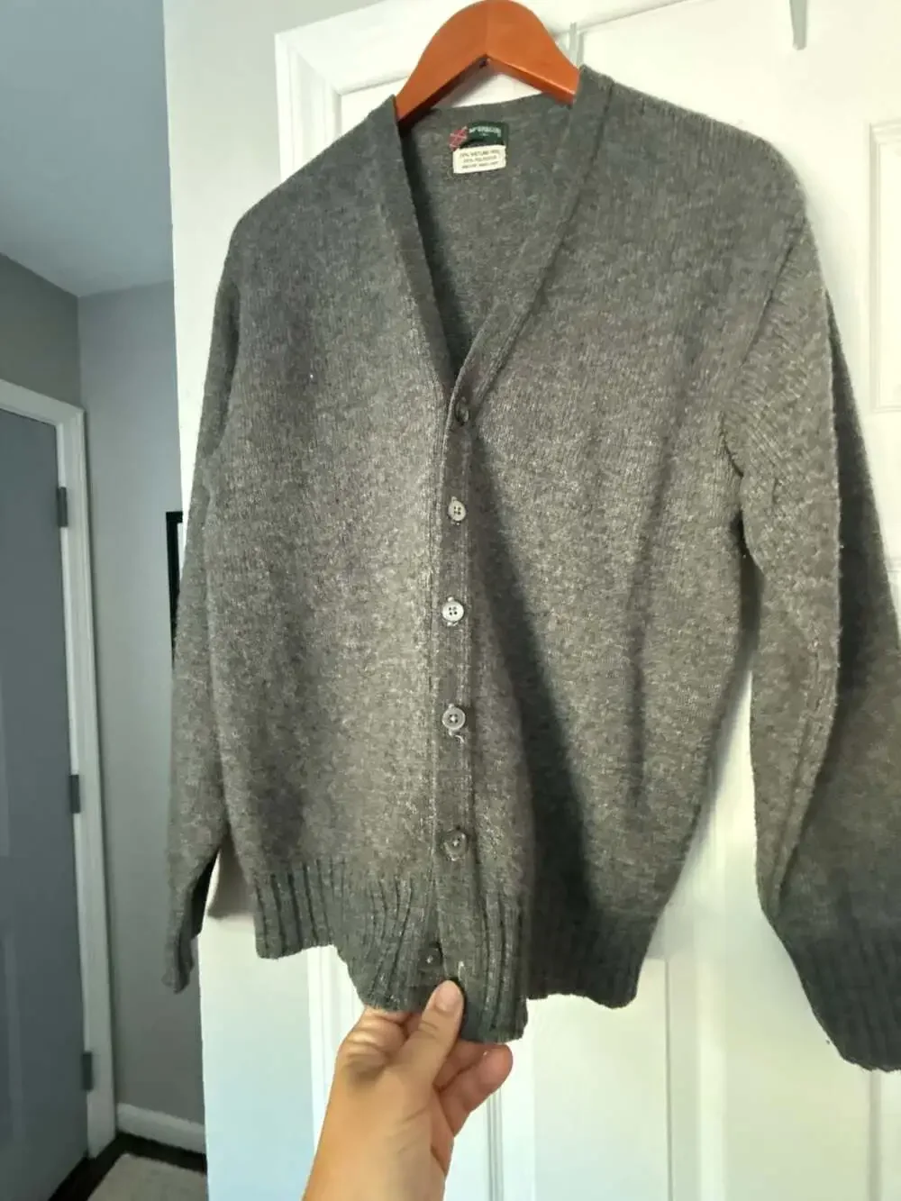 Vintage McGregor Button-Front Cardigan Sweater 75% Shetland Wool Blend Grey